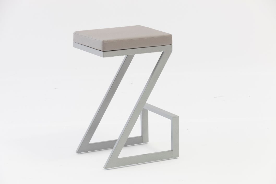 US LIVINGS Z Shaped Metal Backless Barstool with Padded Seat 26" Counter Height Barstool in Black Faux Leather and Brushed Stainless Steel Finish Black/Gray and Silver/ Gray