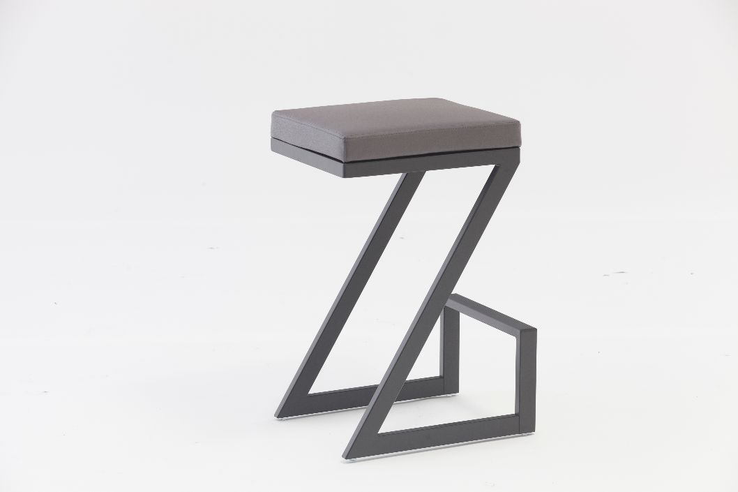 US LIVINGS Z Shaped Metal Backless Barstool with Padded Seat 26" Counter Height Barstool in Black Faux Leather and Brushed Stainless Steel Finish Black/Gray and Silver/ Gray