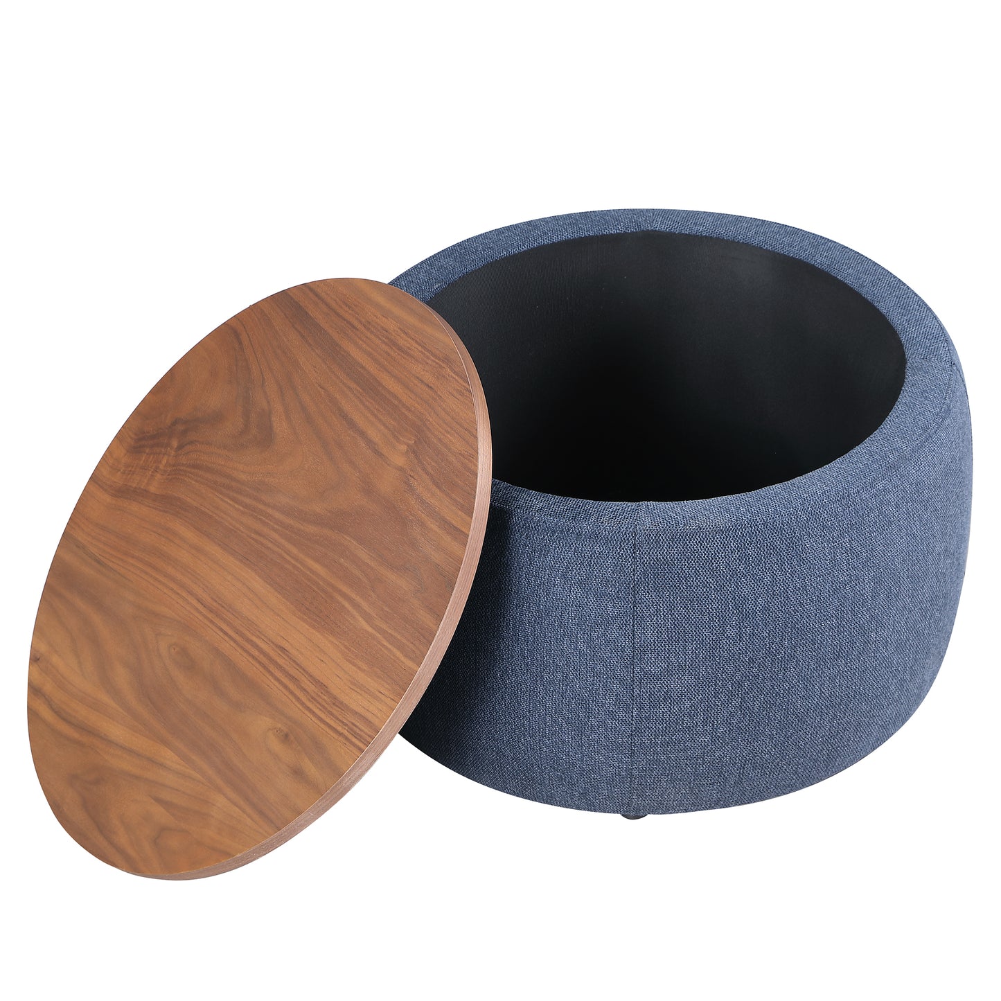 US LVING New Modern Round Storage Ottoman with Wooden Lid,Circle Ottoman Handmade Ottoman Coffee Table,End Table & Footstool for Living Room