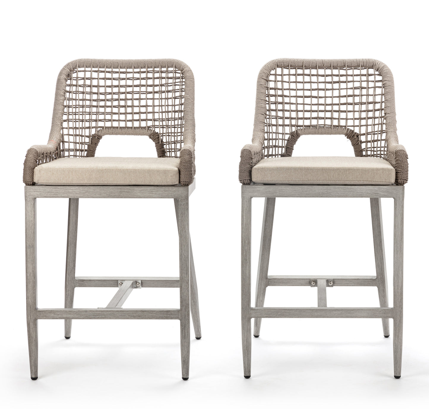 US Furnishing indoor Outdoor Weatherproof Bar Stools, Bar Stool 25' Counter Height and 30'Bar Height Brown/Light Gray