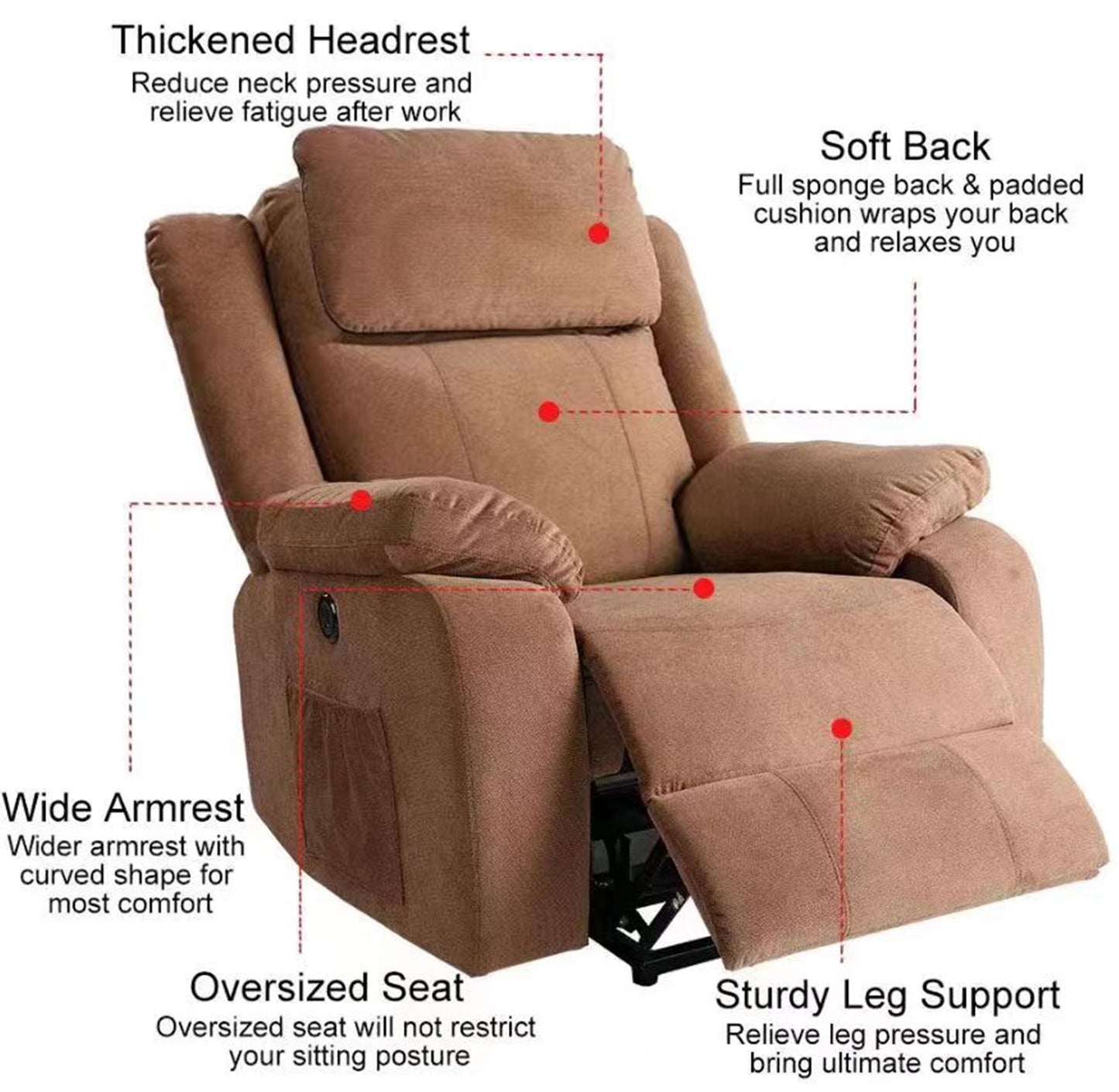 UFE Power Lift Recliner with Massage and Heat Therapy Electric Recliners for Elderly Linen Fabric Single Sofa, Soft Living Room Chair Home Theater Lounge Seat, 30×37×42 inch (Brown/Gray)