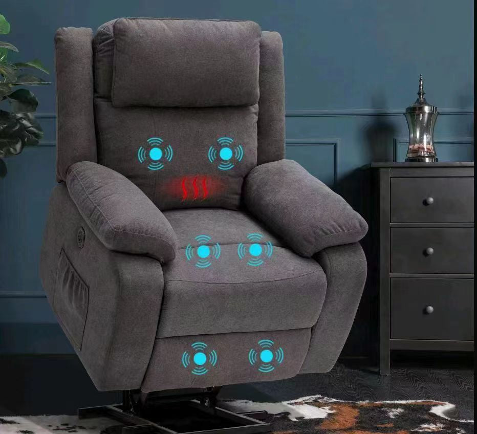 UFE Power Lift Recliner with Massage and Heat Therapy Electric Recliners for Elderly Linen Fabric Single Sofa, Soft Living Room Chair Home Theater Lounge Seat, 30×37×42 inch (Brown/Gray)