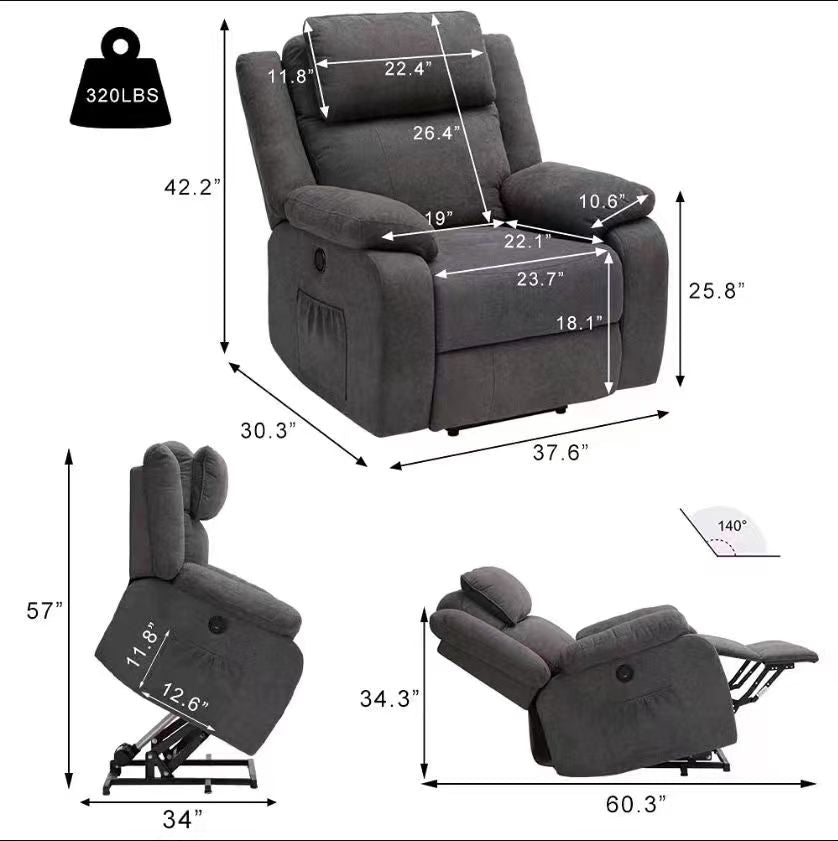 UFE Power Lift Recliner with Massage and Heat Therapy Electric Recliners for Elderly Linen Fabric Single Sofa, Soft Living Room Chair Home Theater Lounge Seat, 30×37×42 inch (Brown/Gray)
