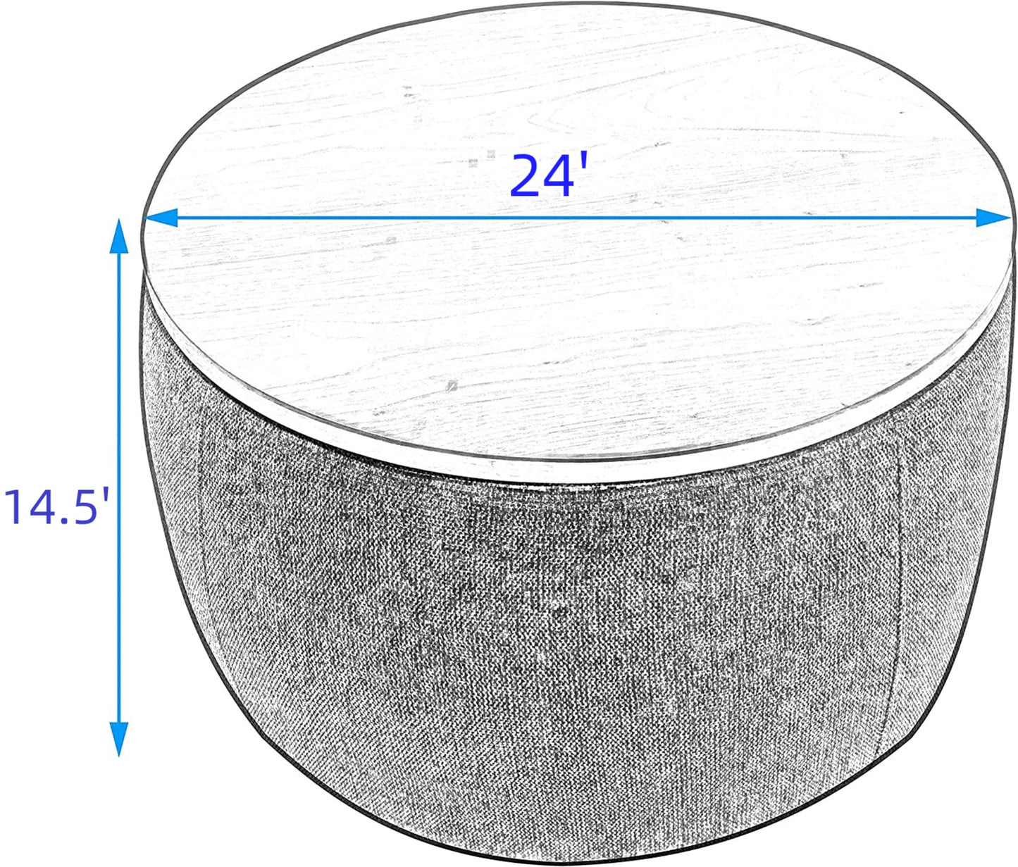 US LVING New Modern Round Storage Ottoman with Wooden Lid,Circle Ottoman Handmade Ottoman Coffee Table,End Table & Footstool for Living Room
