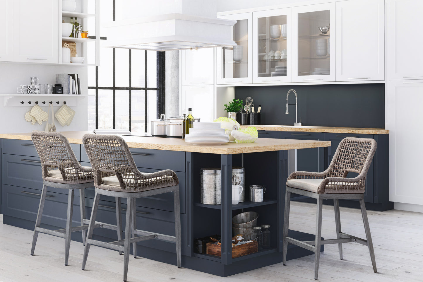 US Furnishing indoor Outdoor Weatherproof Bar Stools, Bar Stool 25' Counter Height and 30'Bar Height Brown/Light Gray